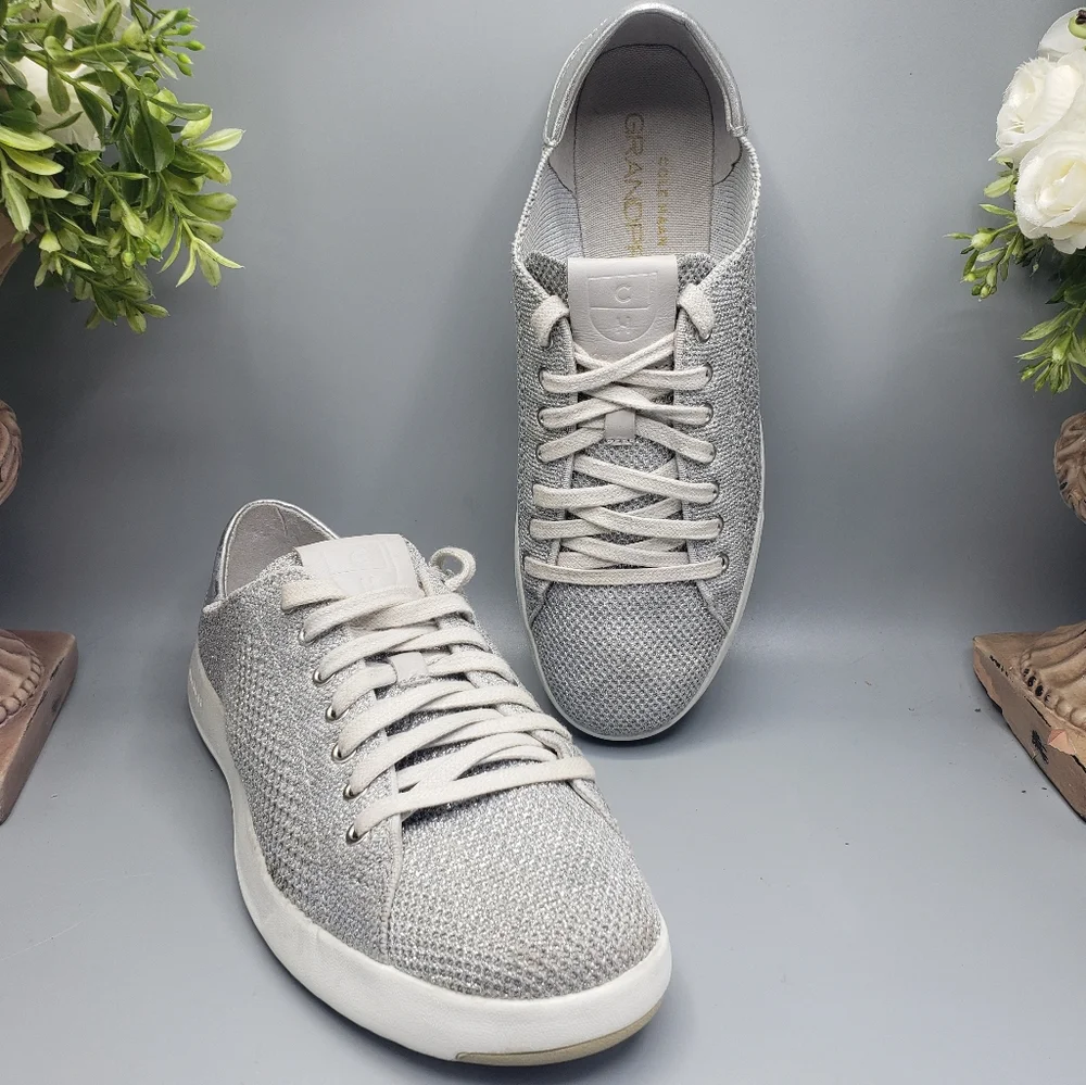 Cole Haan Silver Lurex Mesh Glitter Sneaker Bougie Coastal Glamoratti  sz 8